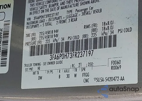 2015 Ford Fusion Se z USA, uszkodzony, nr VIN 3FA6P0H73FR237197